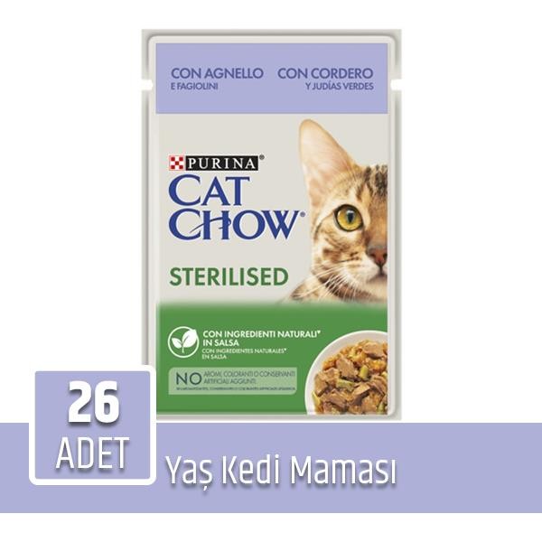 Cat Chow Kuzu Etli Kısırlaştırılmış Yaş Kedi Maması 85gr 26lı
