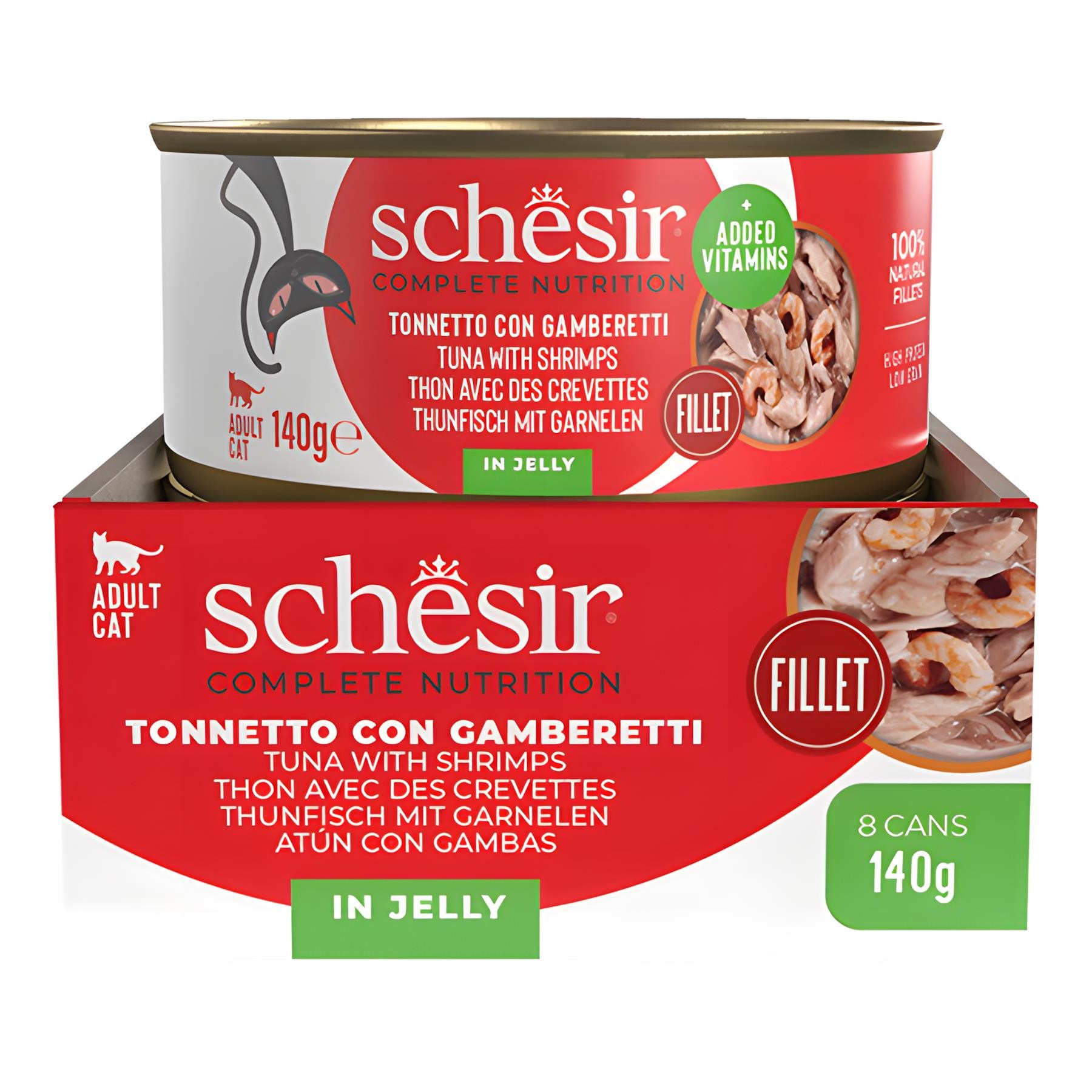 Schesir Jöle İçinde Ton Balığı ve Karidesli Konserve Kedi Maması 140gr 