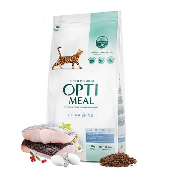 Optimeal Extra Shine Morina Balıklı Parlak Tüy Gelişimini Destekleyen Yetişkin Kedi Maması 10kg