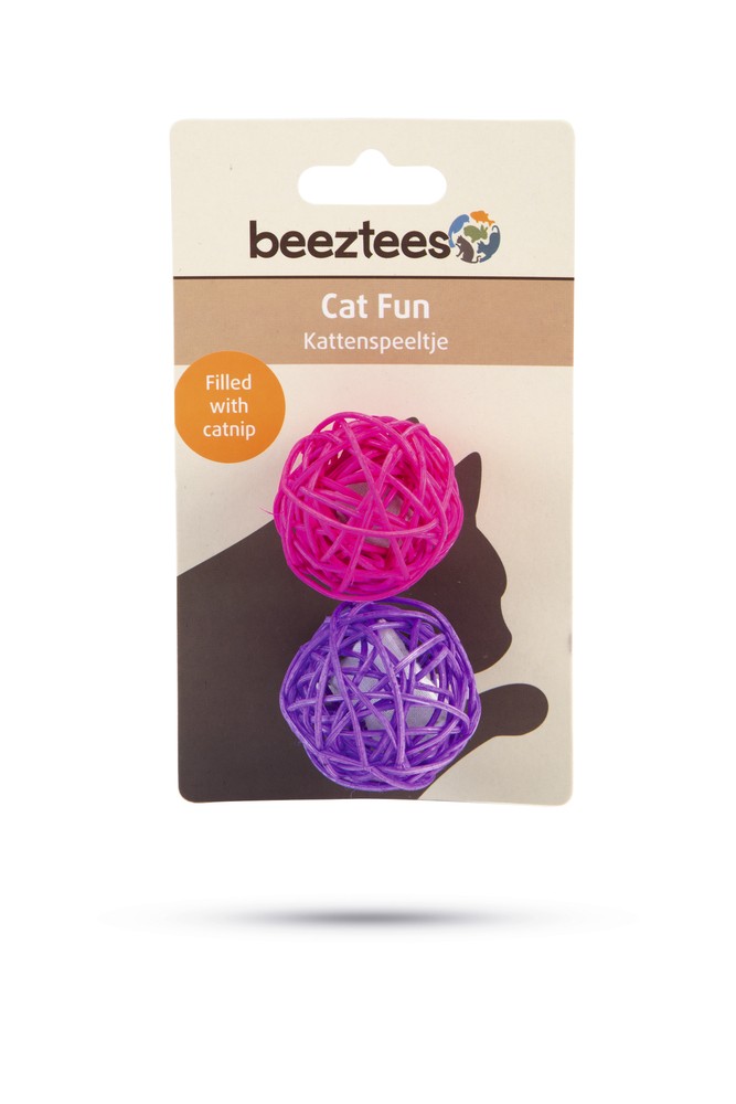 Beeztees Kedi Topu, Ratan ve Kediotlu, 2 Adet, 4cm