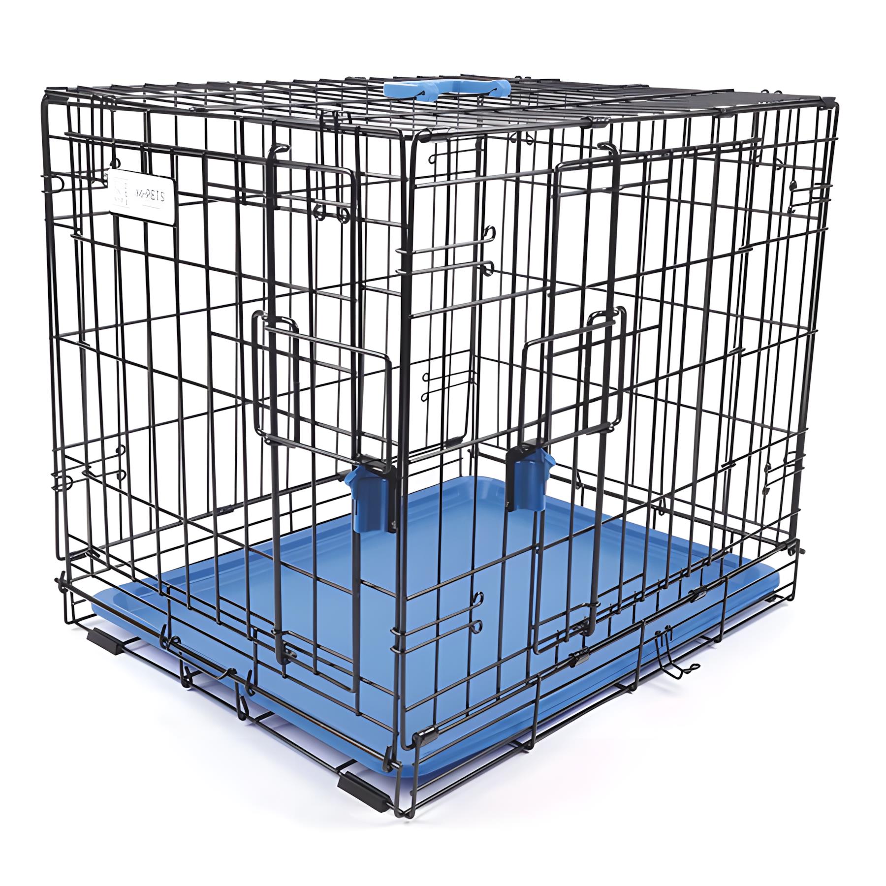 M-Pets Voyager Katlanır Metal Köpek Kafesi 2 Kapılı Mavi 106x71x76Cm