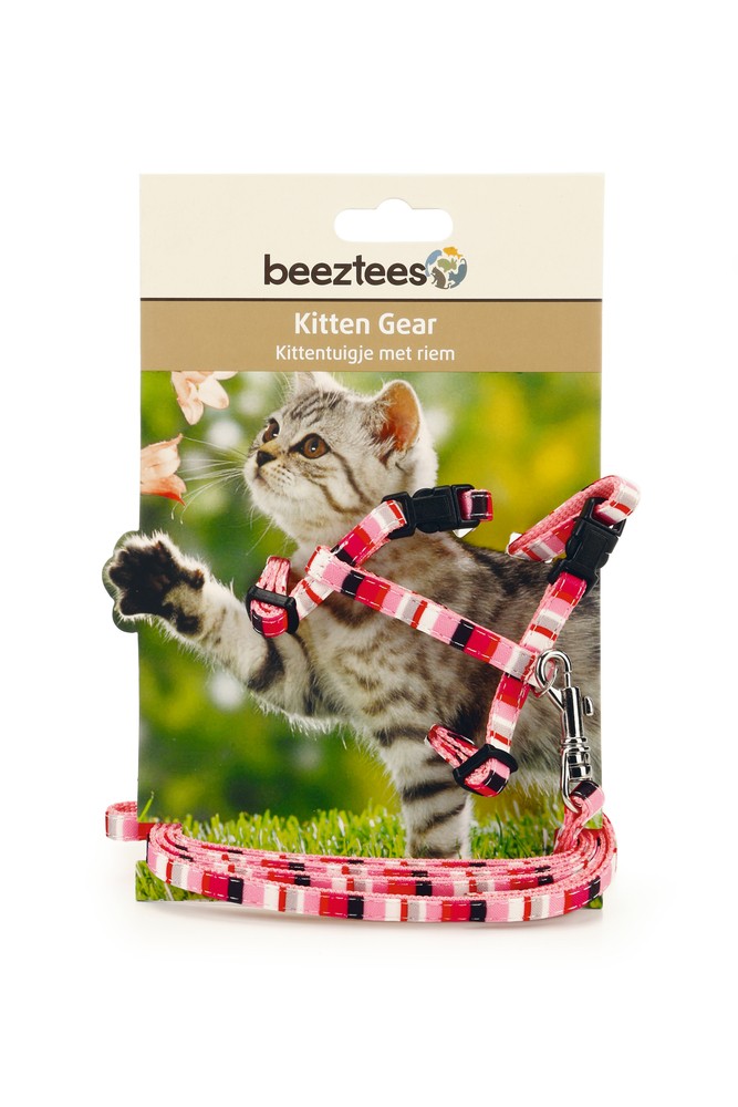 Beeztees Yavru Kedi Göğüs Tasması ve Gezdirme Kayışı, 120cm, Pembe, 15-33cm