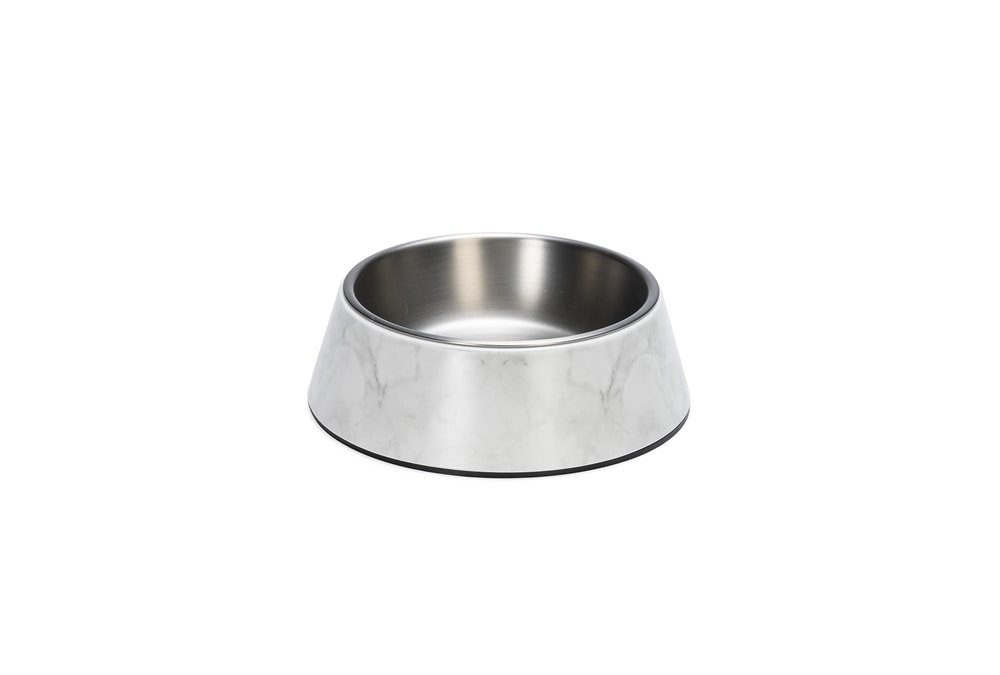 Beeztees DBL Köpek Mama Su Kabı, Mat Paslanmaz Çelik, Beyaz Mermer Görünümlü, 17,5cm, 350ml