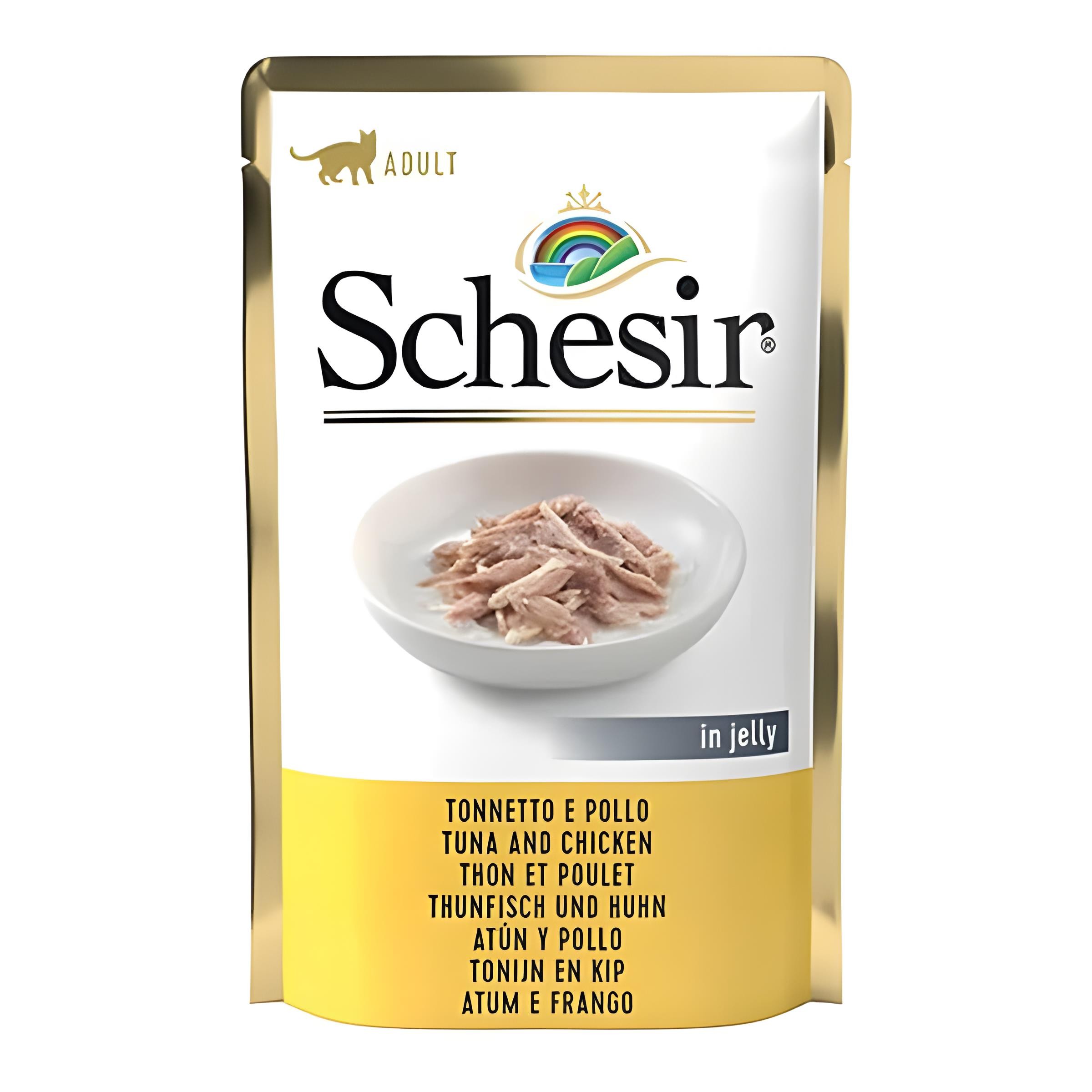 Schesir Jöle İçinde Ton Balıklı ve Tavuklu Pouch Yetişkin Kedi Maması 85gr