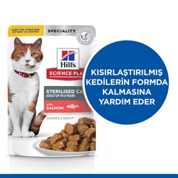 Hills Sterilised Pouch Somonlu Kısırlaştırılmış Yetişkin Kedi Maması 85gr