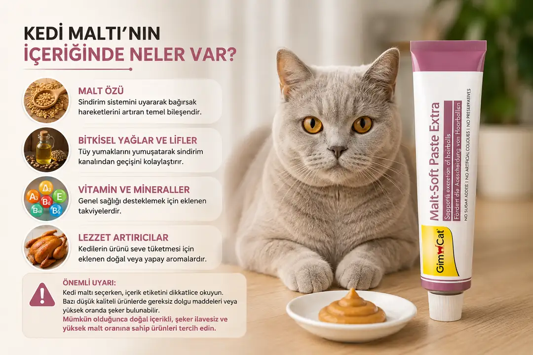 Kedi maltı seçerken, içerik etiketini dikkatlice okuyun. Bazı düşük kaliteli ürünlerde gereksiz dolgu maddeleri veya yüksek oranda şeker bulunabilir.&nbsp;
