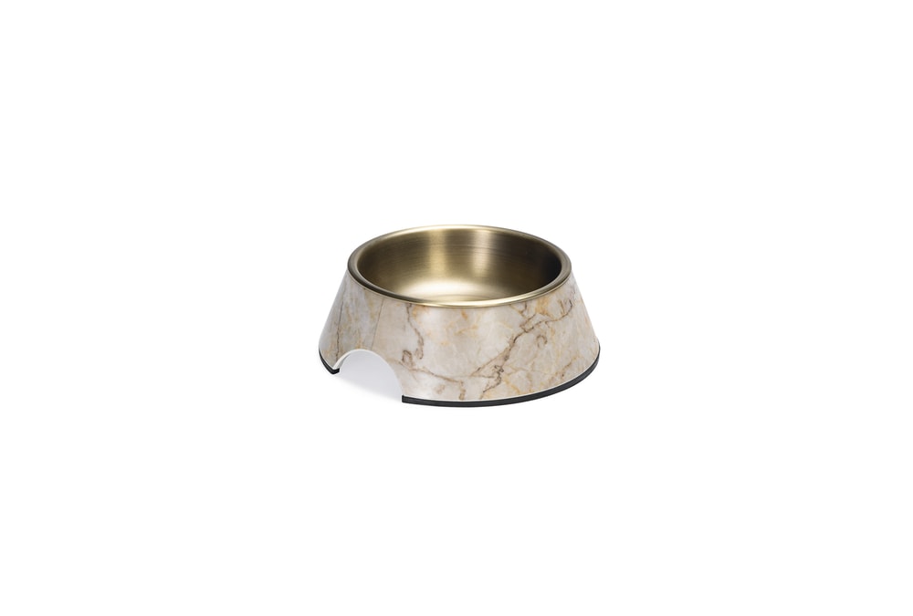 Beeztees DBL Köpek Mama Su Kabı, Mat Altın Rengi Paslanmaz Çelik, Bej Mermer Görünümlü, 14cm, 160ml
