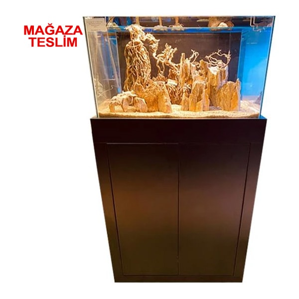 100x50x45 Cm Full Ultra Clear Rodajlı Ağaç Karkas Üstü MDF Mobilya Giydirmeli Cama Cam Akvaryum 10mm
