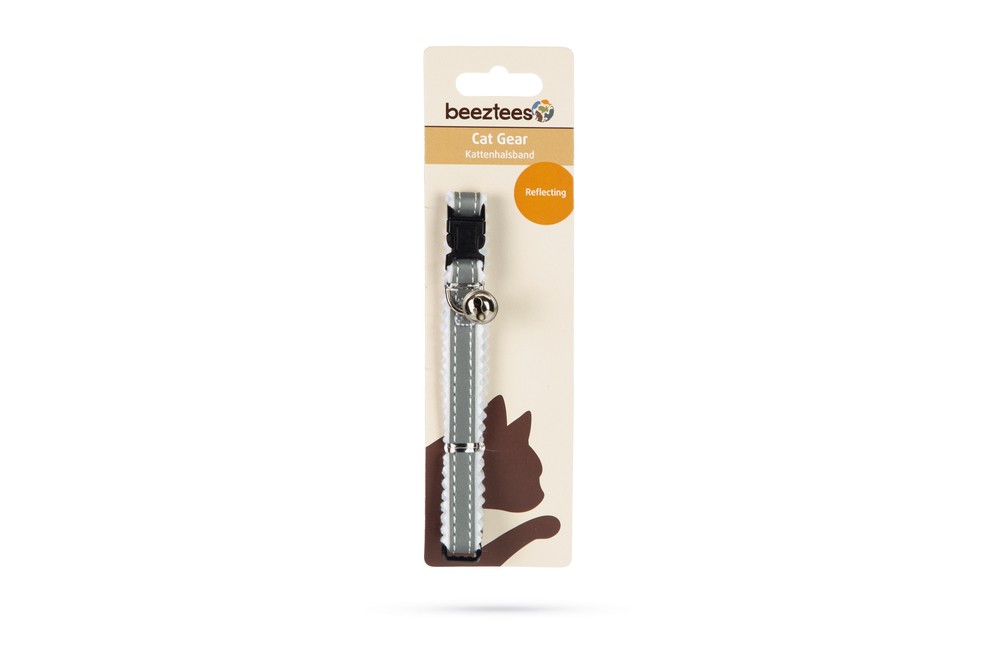 Beeztees Kedi Boyun Tasması, Fosforlu Gri Beyaz, 24,5-29,5cm
