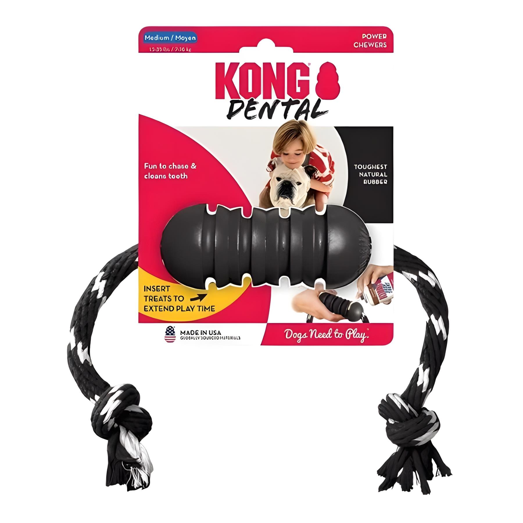 Kong Extreme Dental Diş Temizliği için İp Sallantılı Ultra Sert Köpek Oyuncağı M