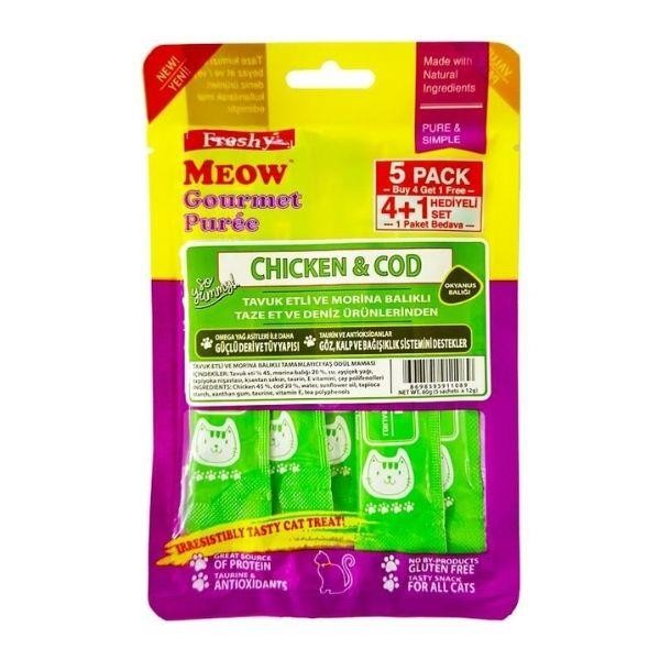 Freshy Meow Gourmet Puree Tavuklu Ve Morina Balıklı Kremalı Kedi Ödülü 60gr 5li