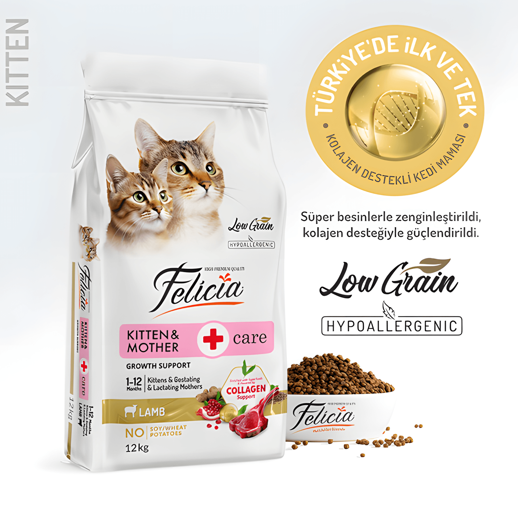 Felicia Az Tahıllı Kuzu Etli Hypoallergenic Kolajenli Yavru Kedi Maması 12Kg