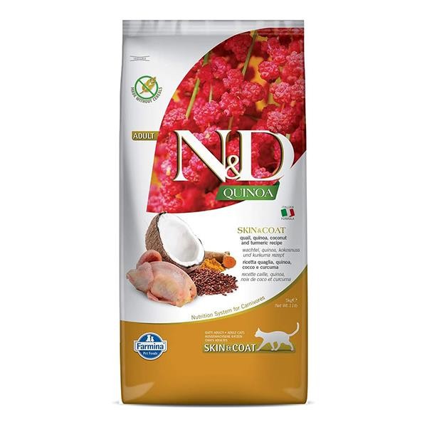 ND Quinoa Skin Coat Hindistan Cevizli Bıldırcınlı Tahılsız Yetişkin Kedi Maması 5Kg