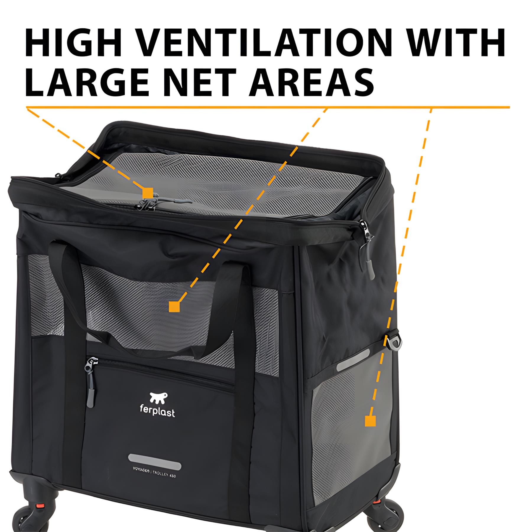 Ferplast Voyager 450 Tekerlekli Evcil Hayvan Taşıma Çantası Siyah 46x26x48cm