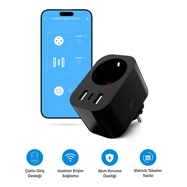 Şımart Akıllı Priz (USB ve TYPE-C Girişli)