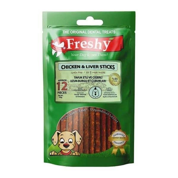 Freshy Chicken & Liver Sticks Tavuk Etli ve Ciğerli Burgu Çubuk Köpek Ödülü 100gr