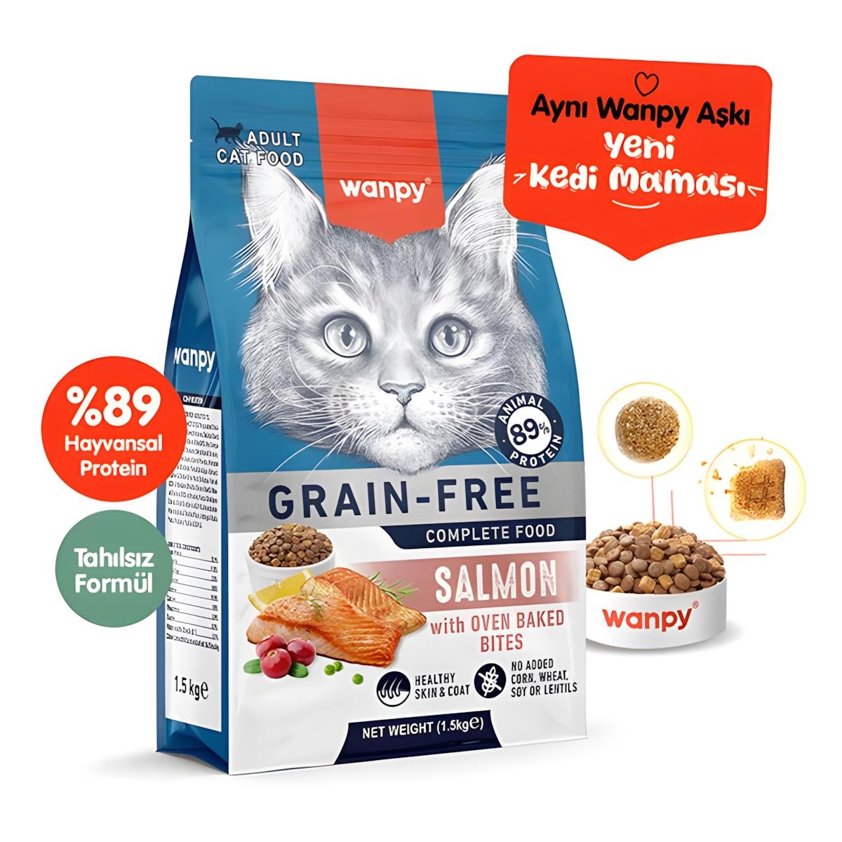 Wanpy Somonlu Tahılsız Yetişkin Kedi Maması 1,5kg