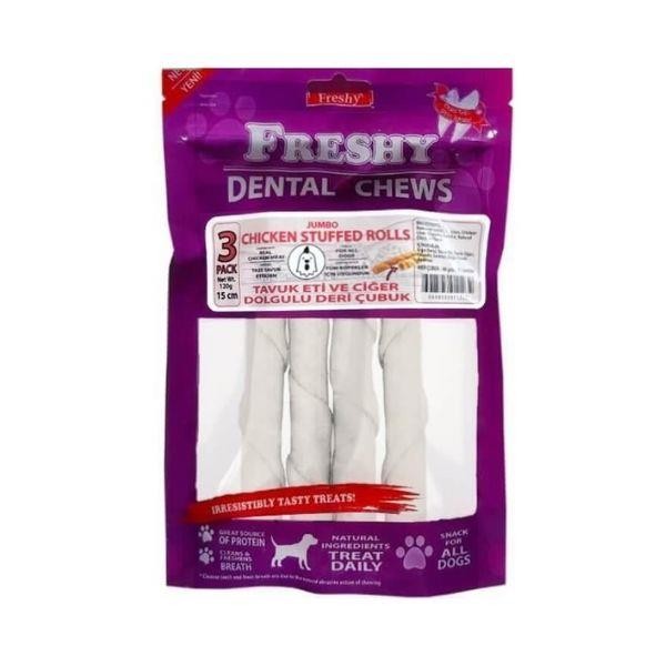 Freshy Dental Chews Jumbo Tavuk Eti ve Ciğer Dolgulu Köpek Ödül Kemiği 40gr