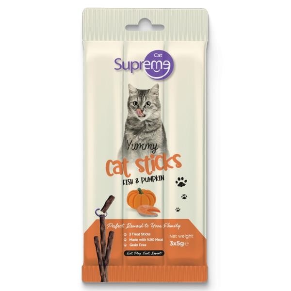 Supreme Cat Sticks Ton Balıklı ve Bal Kabaklı Kedi Ödül Çubukları 3x5gr