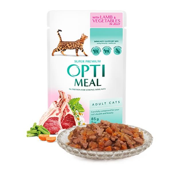 Optimeal Kuzu Etli Sebzeli Jöle Yaş Kedi Maması 85gr