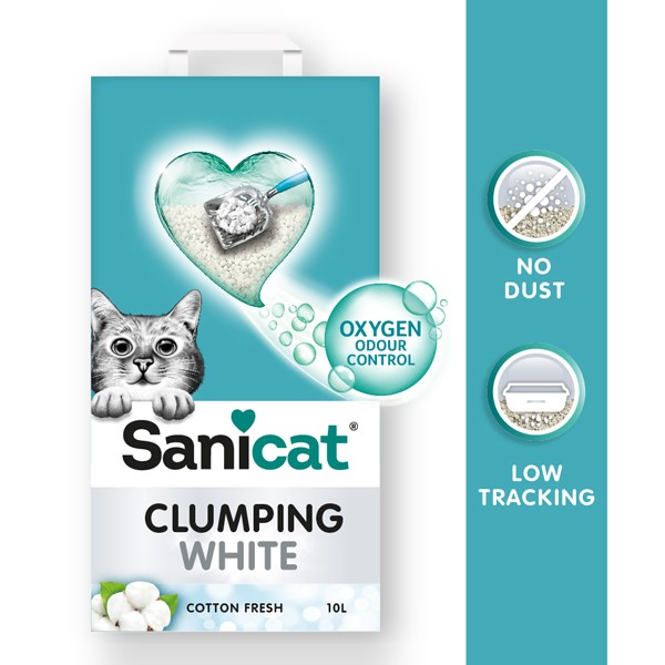 Sanicat Clumping White Cotton Fresh Oksijen Kontrol Kedi Kumu 10Lt