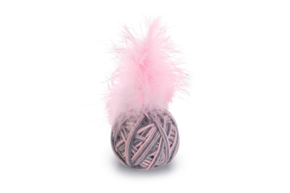 Beeztees Kedi Oyuncağı, Top Tüylü, Yün, Pembe ve Gri, 5cm