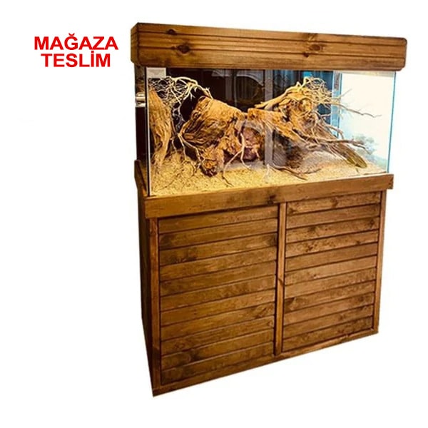 120x45x60 Cm Ön Cam Ultra Clear Rodajlı Ladin Ağaç Mobilyalı Cama Cam Akvaryum 8mm