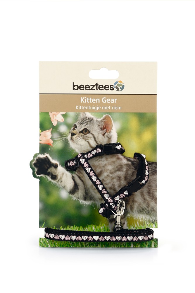 Beeztees Yavru Kedi Göğüs Tasması ve Gezdirme Kayışı 120cm, Siyah, 16-25cm Boyun, 23-36cm Göğüs