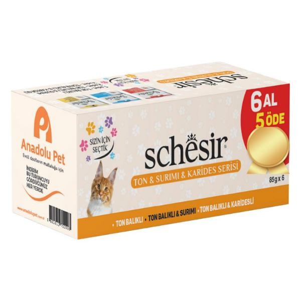 Schesir Deniz Mahsülü Çeşitleri Kedi Konservesi 85gr 6 Al 5 Öde