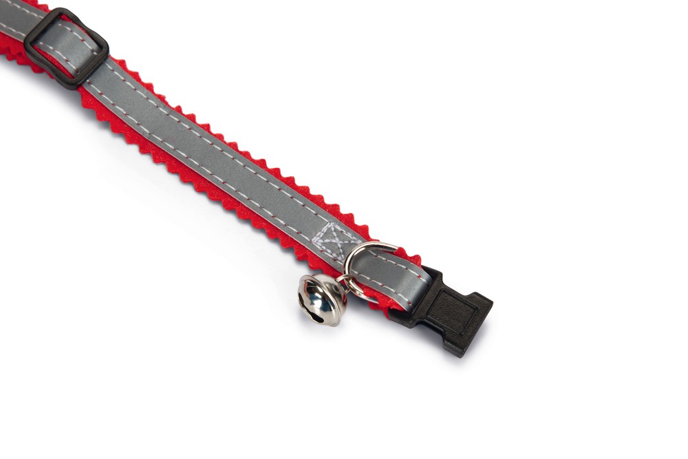 Beeztees Kedi Boyun Tasması, Fosforlu Gri Kırmızı, 24,5-29,5cm