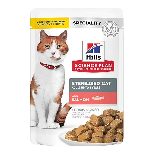 Hills Sterilised Pouch Somonlu Kısırlaştırılmış Yetişkin Kedi Maması 85gr 12li Paket