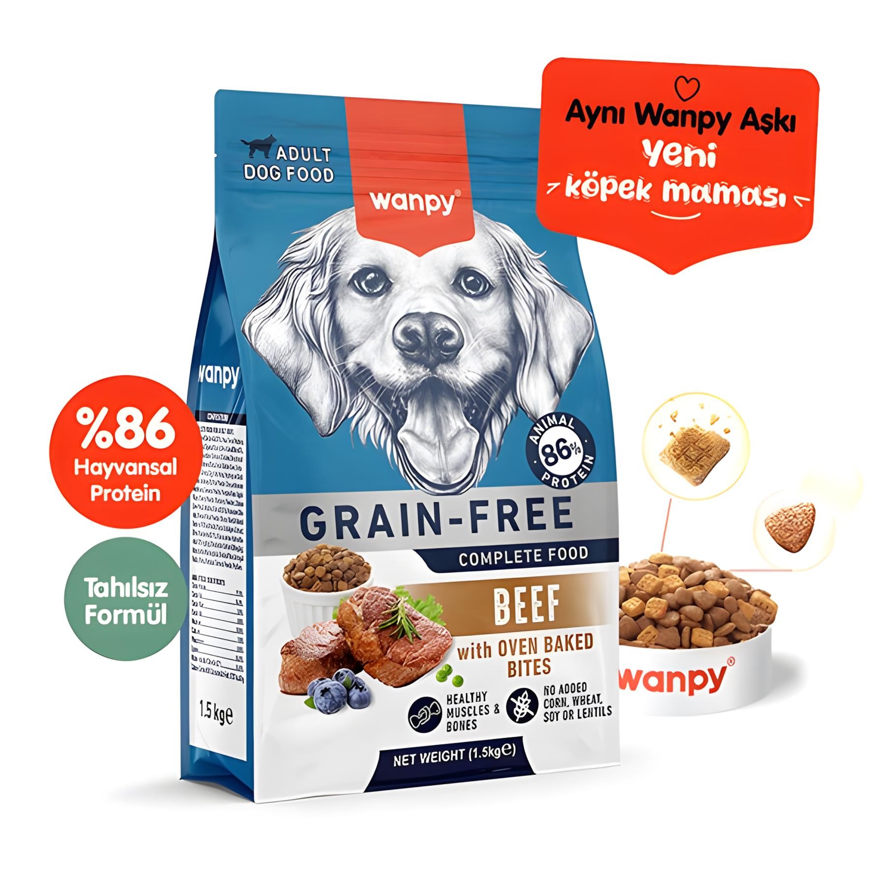 Wanpy Sığır Etli Tahılsız Yetişkin Köpek Maması 1,5kg
