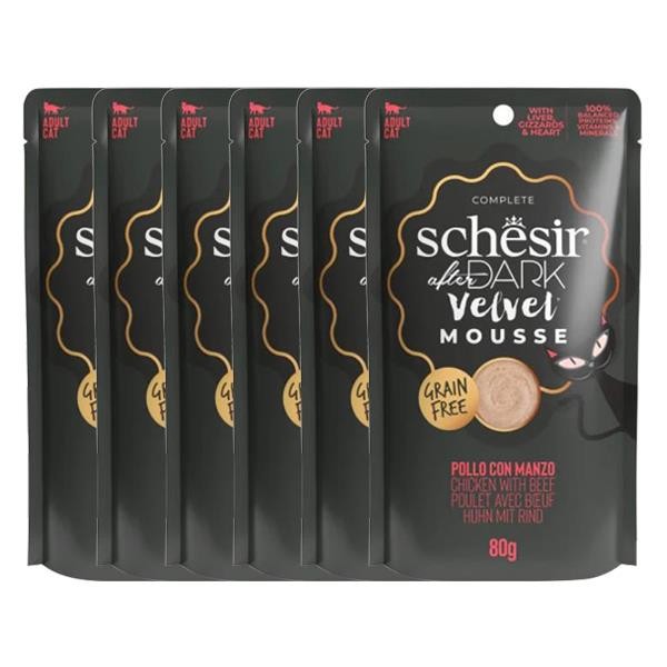 Schesir After Dark Velvet Mousse Tavuklu ve Sığır Etli Pouch Kedi Maması 80gr 6lı