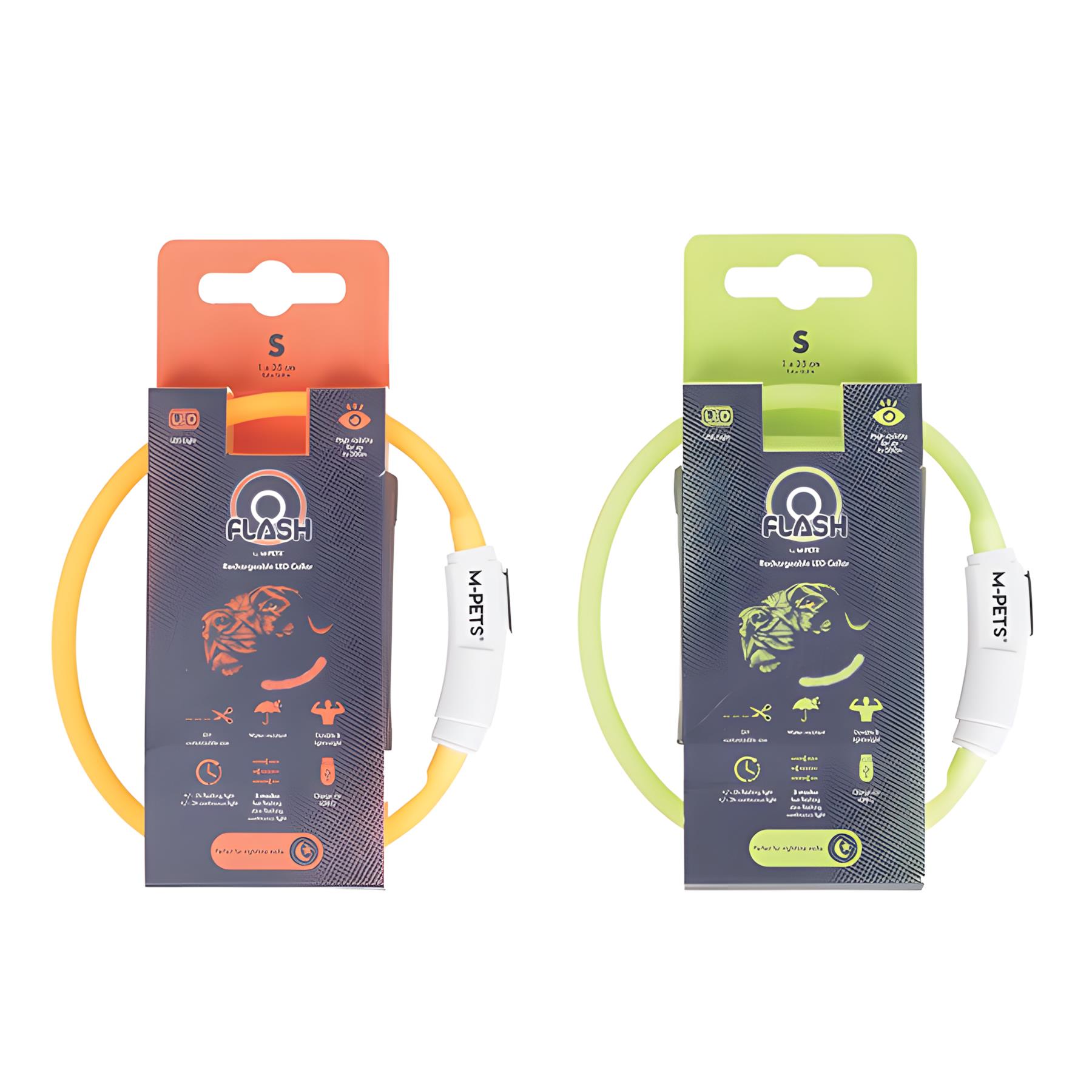 M-Pets Flash Ledli Boyun Tasması Neon Turuncu S