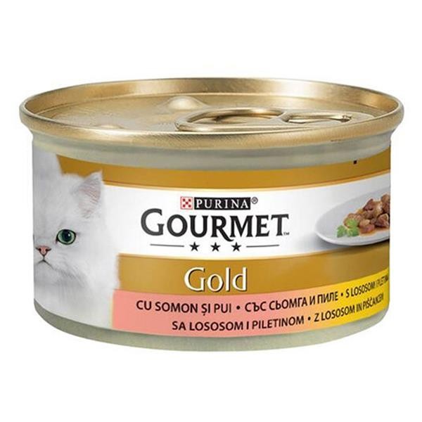 Purina Gourmet Gold Parça Etli Soslu Somon & Tavuk Etli Kedi Konserversi 85gr