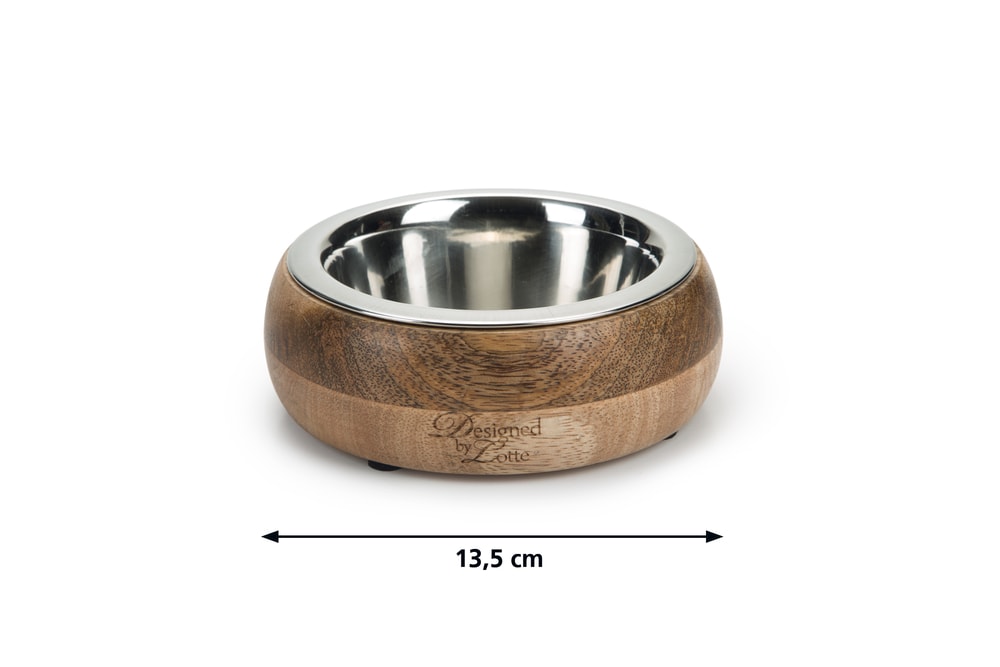 Beeztees DBL Köpek Mama Su Kabı, Dışı Masif Ahşap, Paslanmaz Çelik, 13,5cm, 350ml