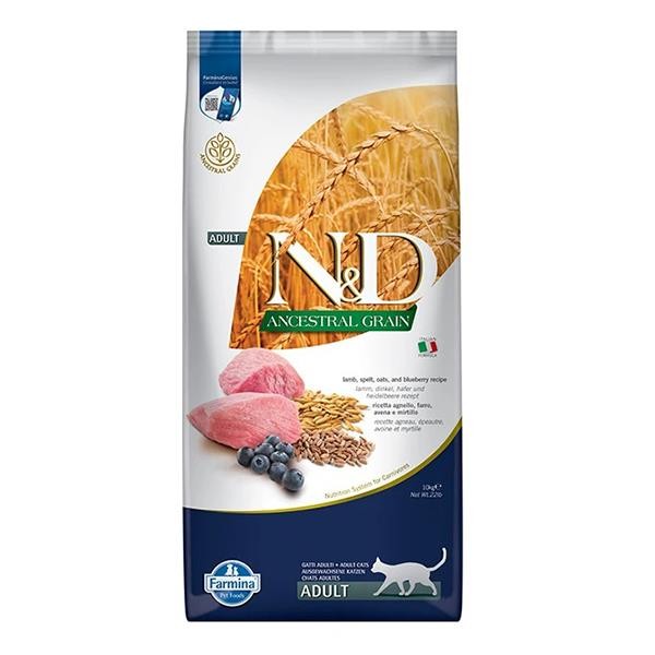 ND Ancestral Grain Kuzu Etli ve Yaban Mersinli Düşük Tahıllı Yetişkin Kedi Maması 10Kg