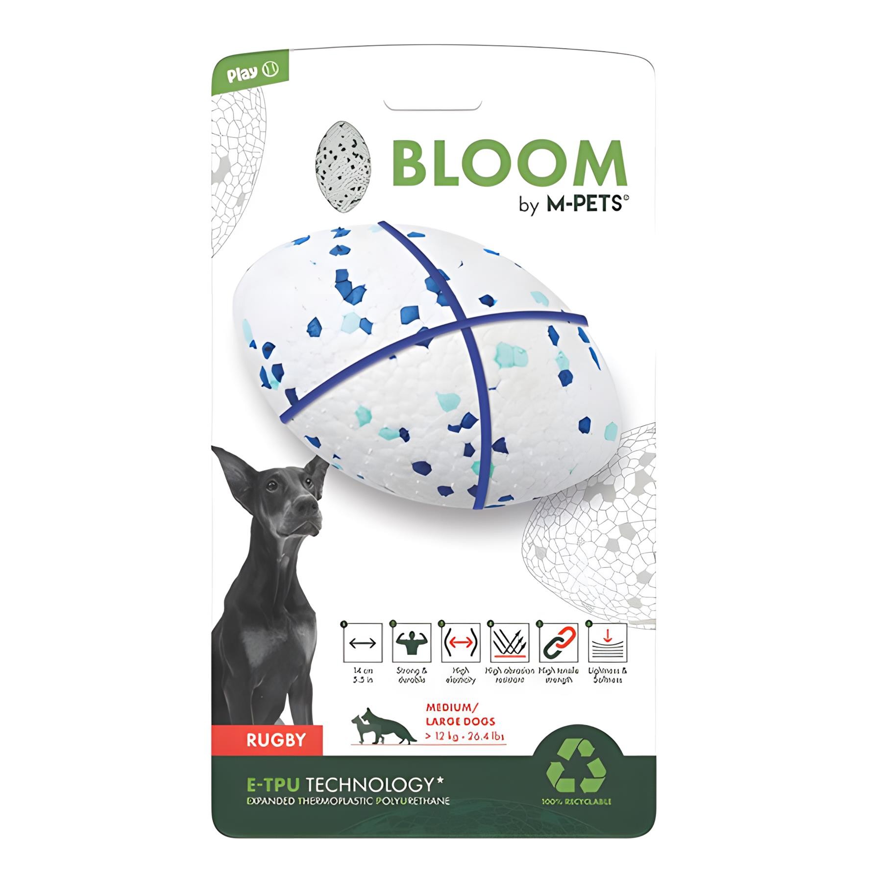 M-Pets Bloom Rugby Oyun Topu Parçalanmaz Beyaz Mavi
