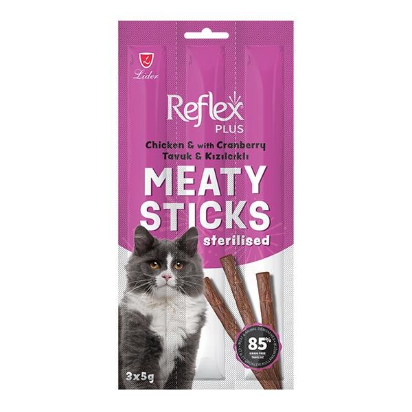 Reflex Plus Tavuklu Kısırlaştırılmış Tahılsız Kedi Ödülü Çubuğu 15gr 3lü Paket