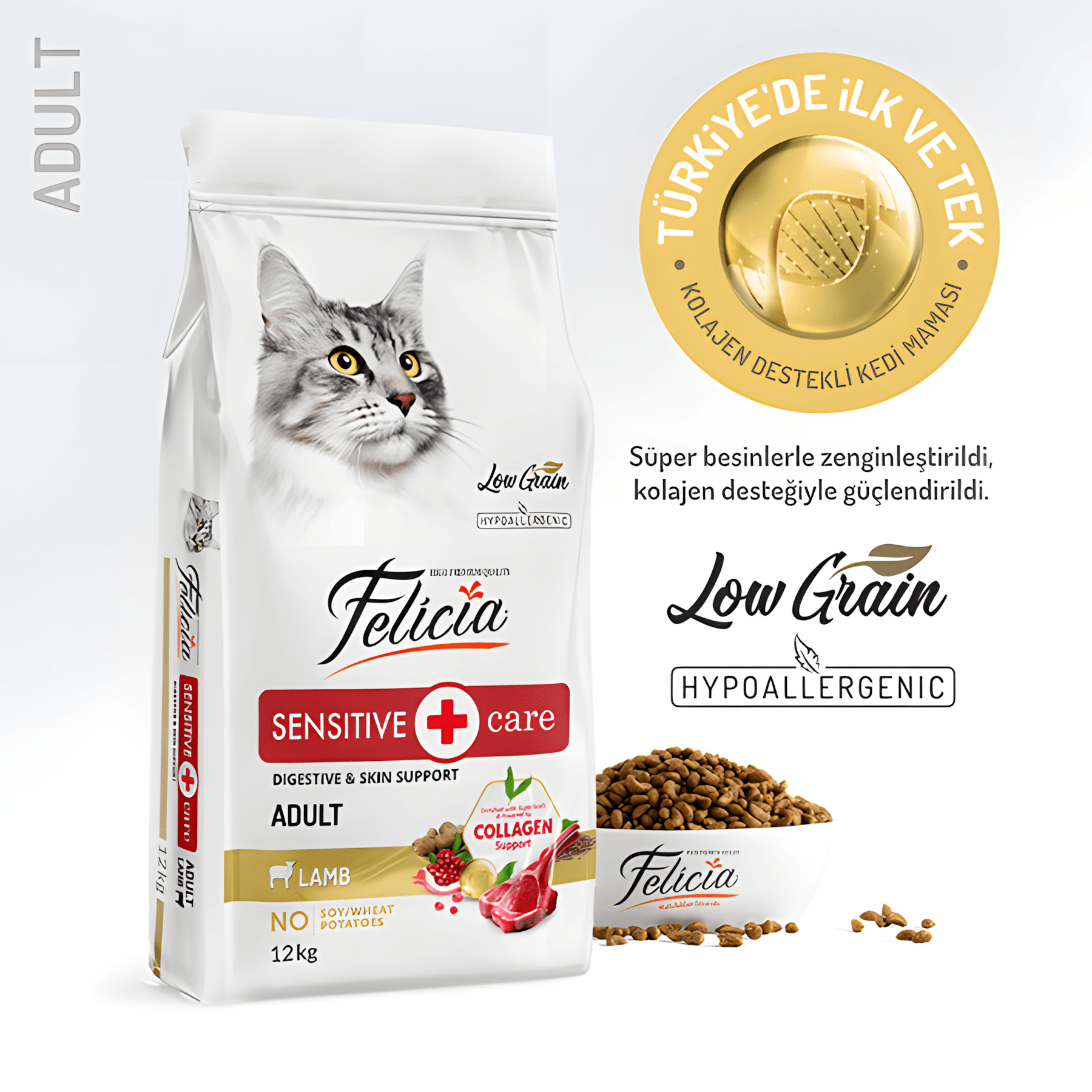 Felicia Az Tahıllı Kuzu Etli Hypoallergenic Kolajenli Yetişkin Kedi Maması 12Kg