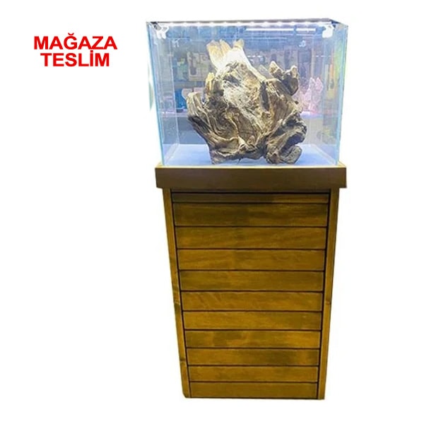 50x40x35 Cm Full Ultra Clear Rodajlı Ladin Ağaç Mobilyalı Cama Cam Akvaryum 6mm