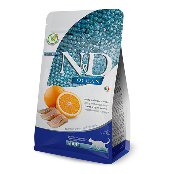 ND Ocean Ringa Balığı Portakallı Tahılsız Yetişkin Kedi Maması 1,5 Kg