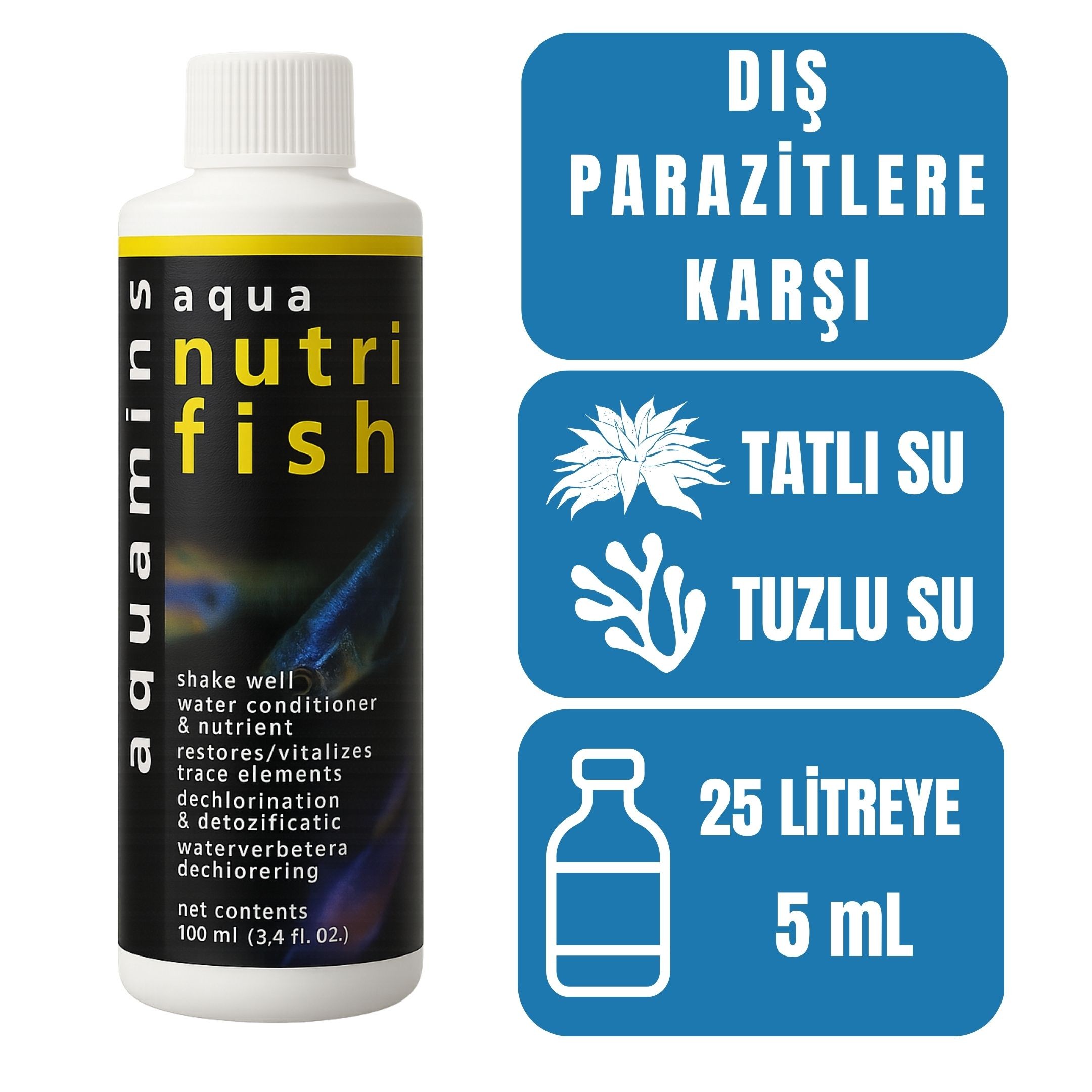 Aquamins Aqua Nutrifish Su Düzenleyici Balık İlacı 100ml