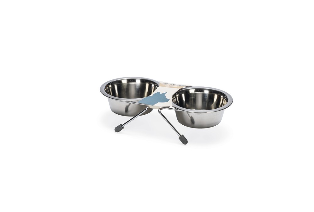 Beeztees Köpek İkili Mama Su Kabı, Paslanmaz Çelik, 11cm, 2x180ml