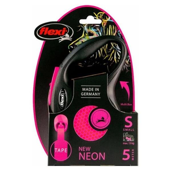 Flexi Neon Reflektörlü 5M Şerit Small Pembe Gezdirme Tasması