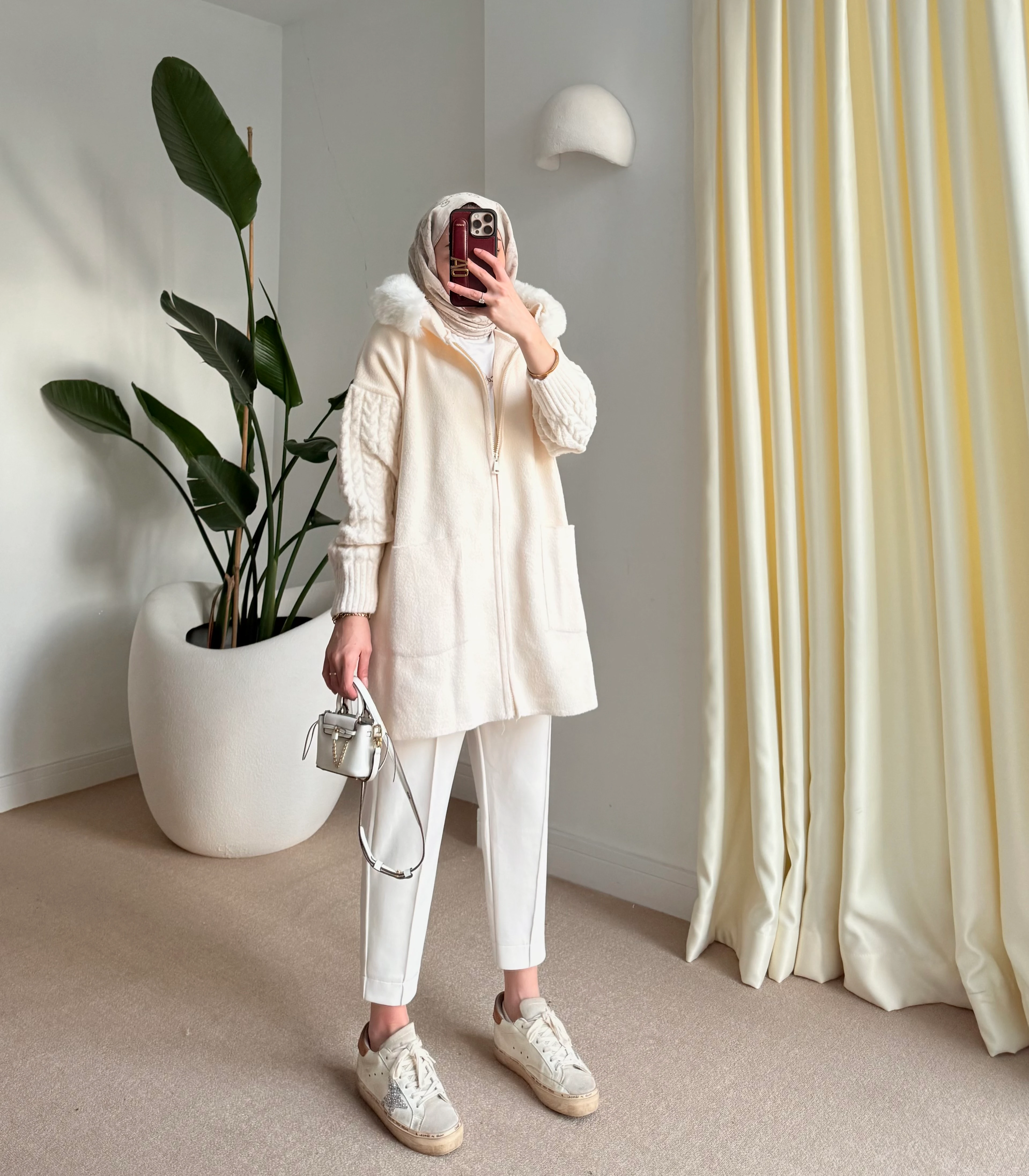 Kürklü hırka Krem