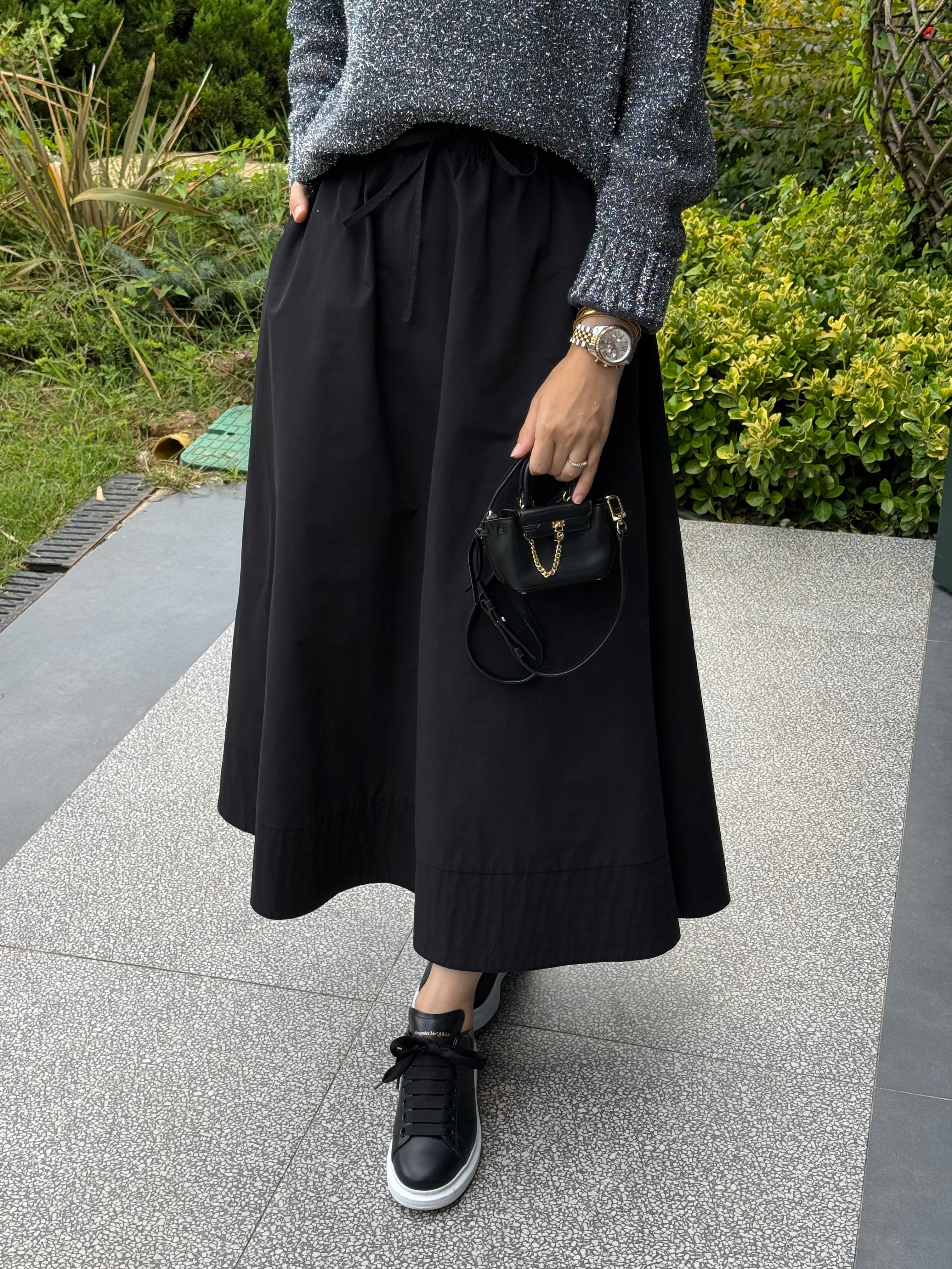 Pervazlı etek siyah