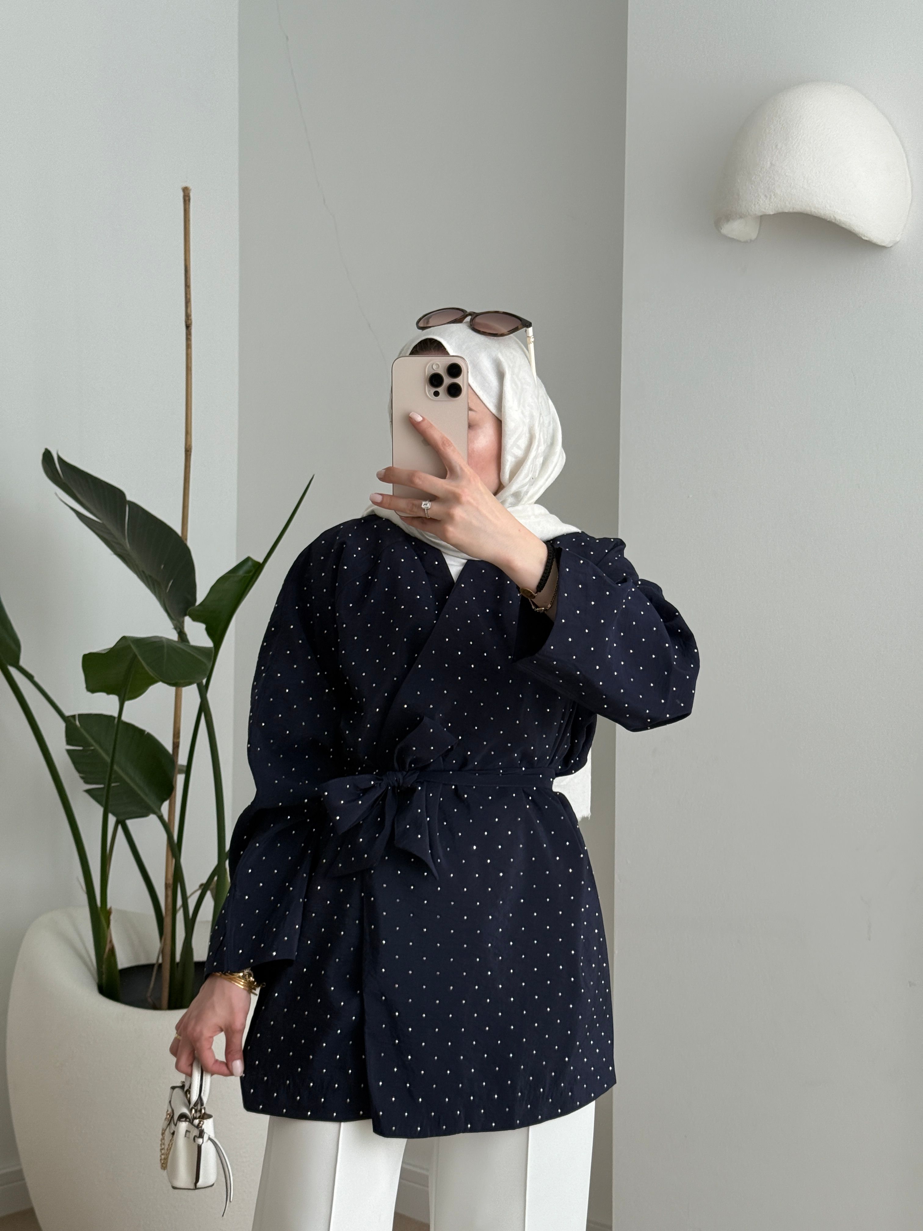 Taşlı Kimono Lacivert