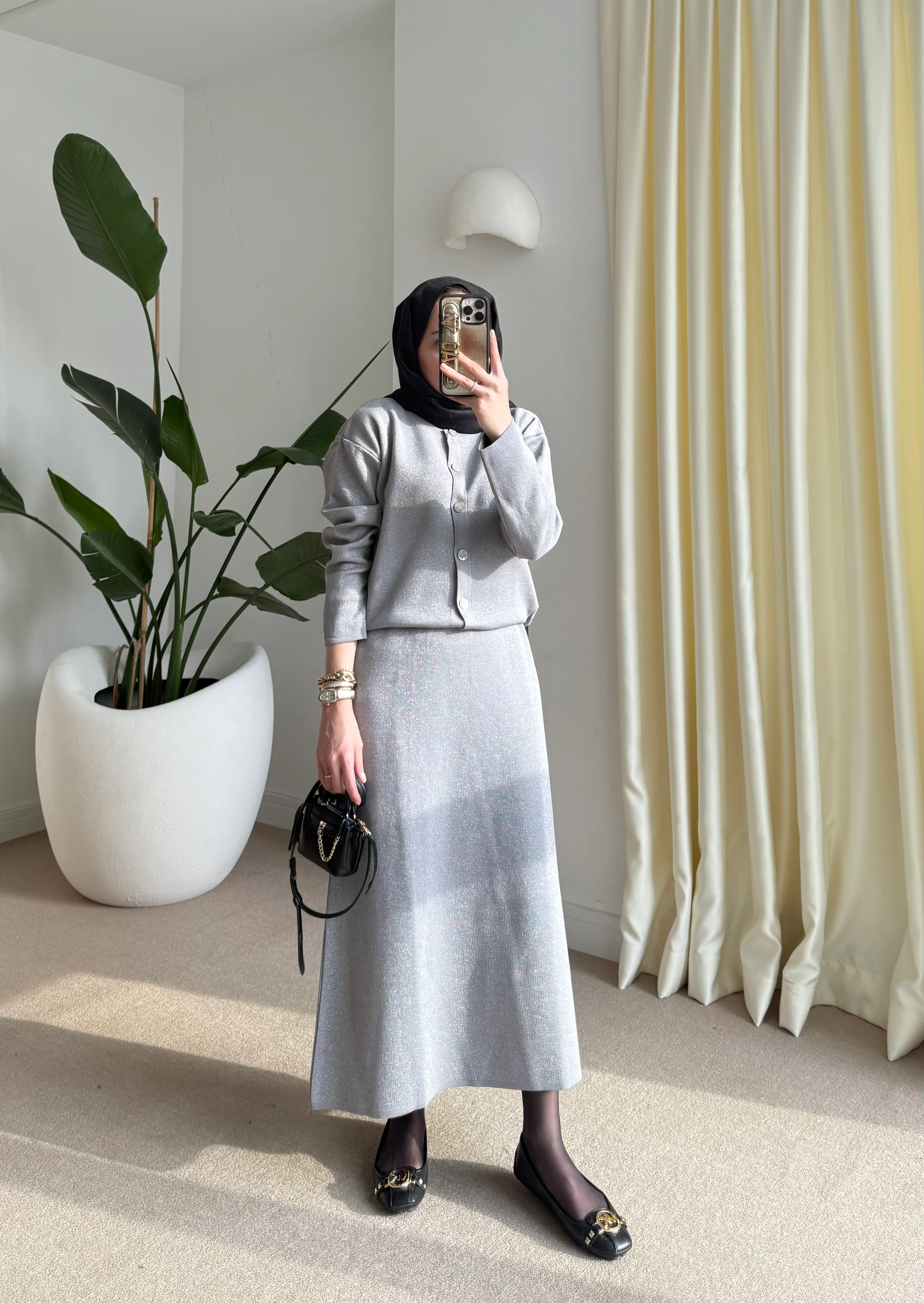 Simli Etekli Takım Gri