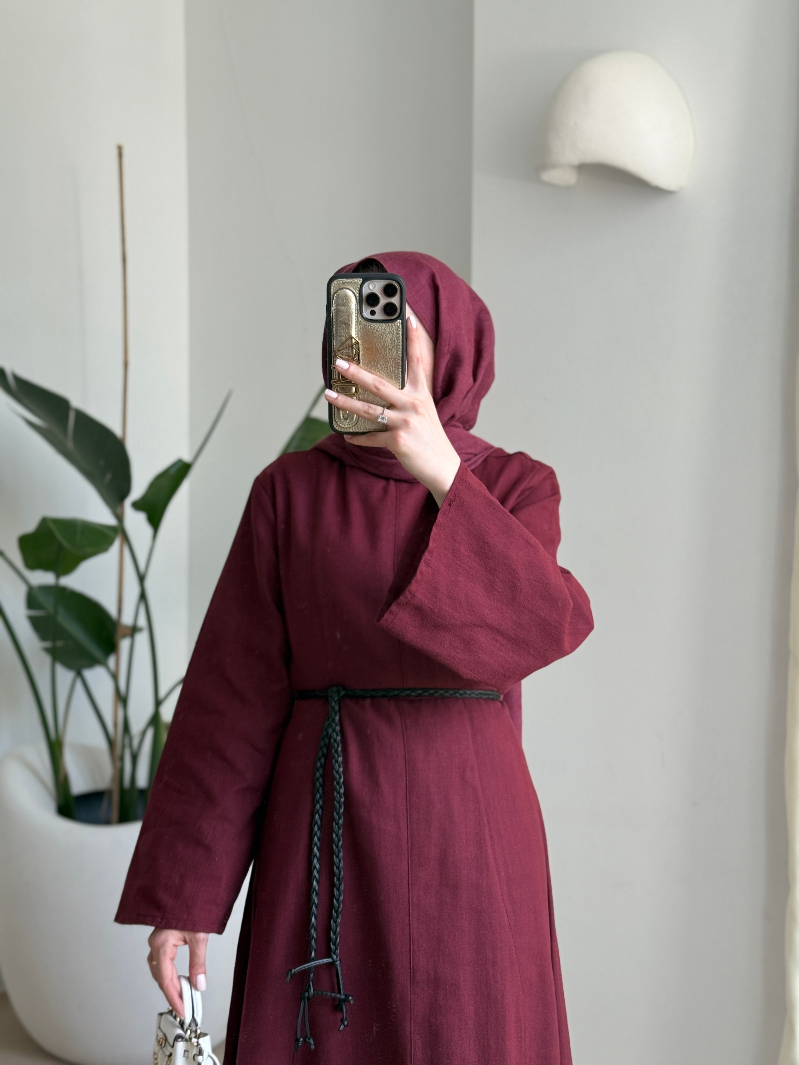 Keten elbise bordo 